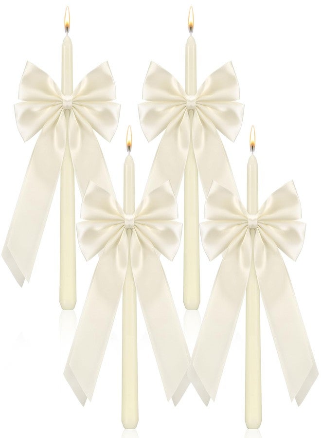 Conelist 4 Pcs Bow Taper Candles Coquette Taper Candles Wedding Candles Decor 10 Inch Smokeless Unscented Candle Cowgirl Gifts for Coquette Bachelorette Bridal Wedding Party(Ivory) - Image 3